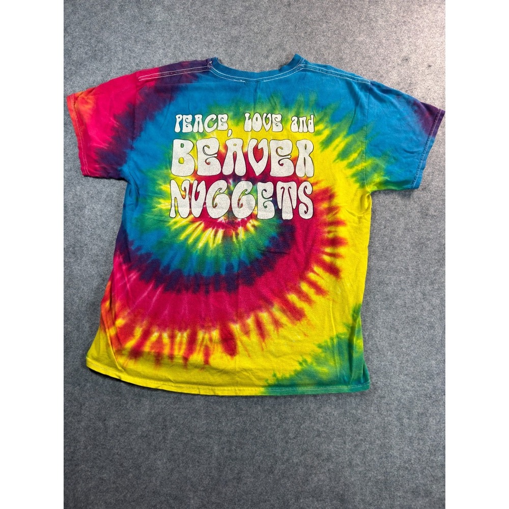 Colortone Buc-ee's T Shirt Womens L Multicolor Tie Dye Peace Love Beaver Nuggets